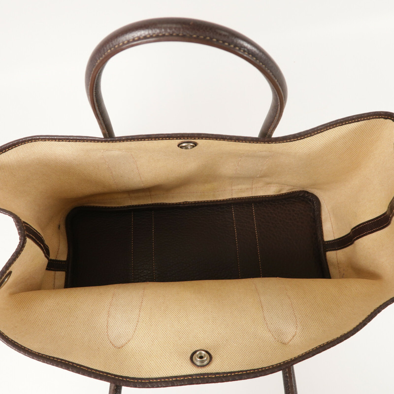 HERMES 帆布GardenParty PM銀扣手挽袋-4