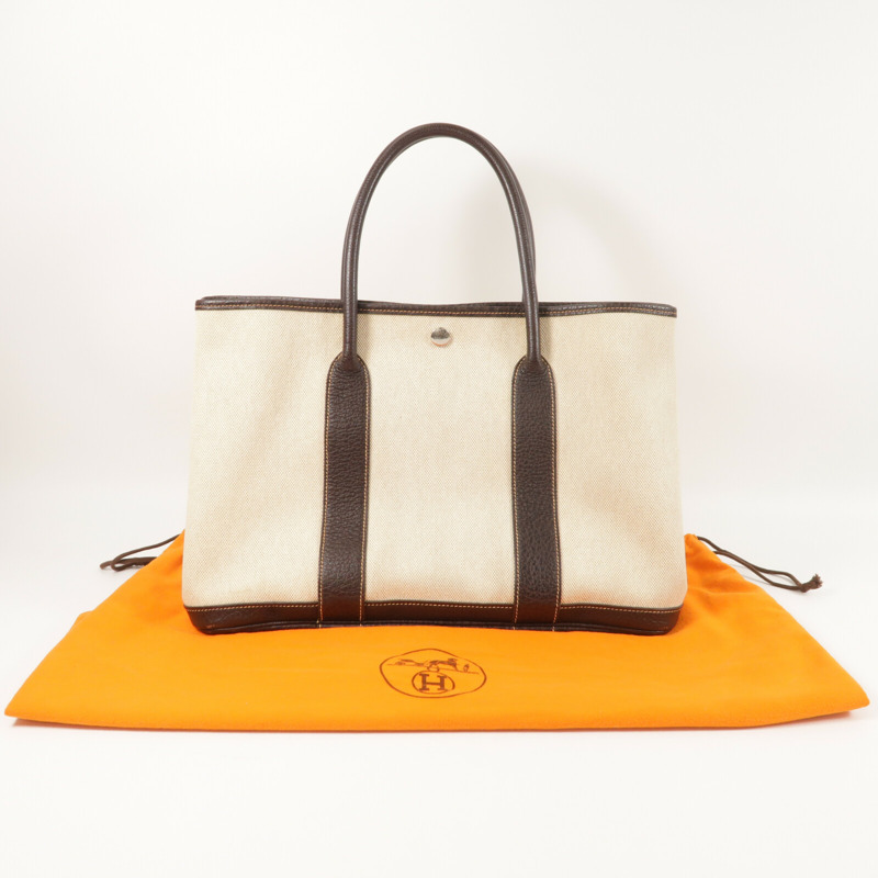 HERMES 帆布GardenParty PM銀扣手挽袋-10