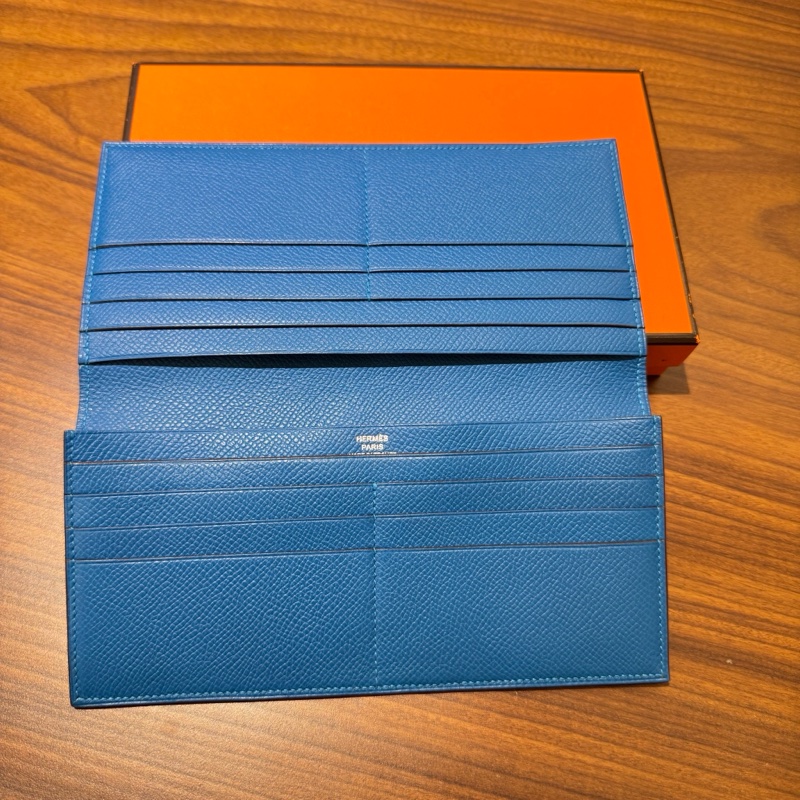 【近新閒置品】Hermes愛馬仕長款錢包 藍色Epsom牛皮長夾證件票卡夾 附原裝盒-2
