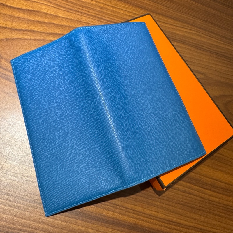 【近新閒置品】Hermes愛馬仕長款錢包 藍色Epsom牛皮長夾證件票卡夾 附原裝盒-3