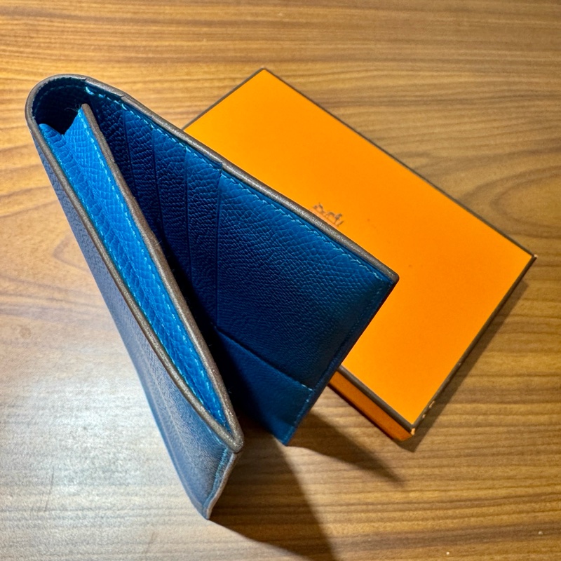 【近新閒置品】Hermes愛馬仕長款錢包 藍色Epsom牛皮長夾證件票卡夾 附原裝盒-4