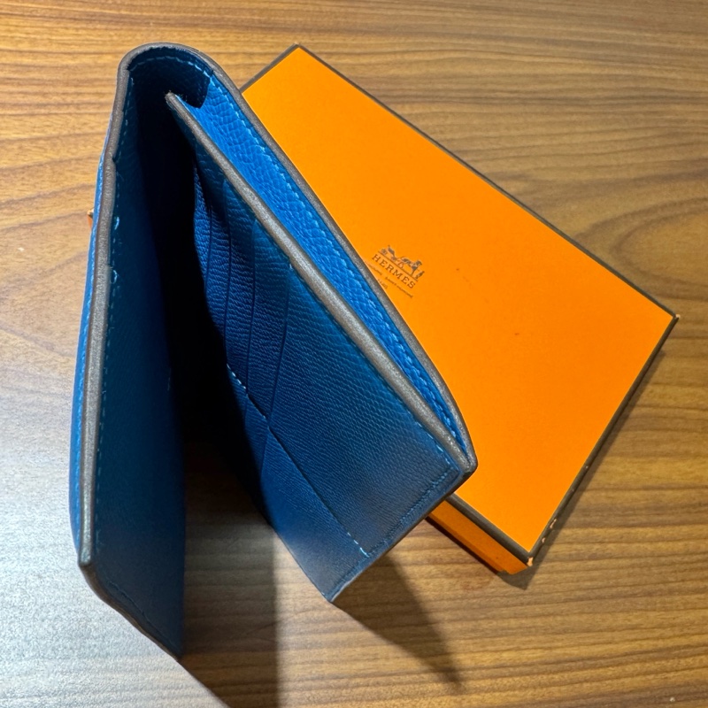 【近新閒置品】Hermes愛馬仕長款錢包 藍色Epsom牛皮長夾證件票卡夾 附原裝盒-5