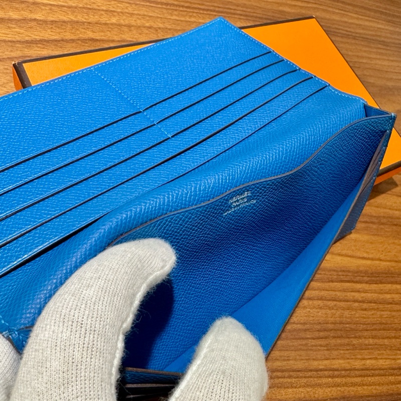 【近新閒置品】Hermes愛馬仕長款錢包 藍色Epsom牛皮長夾證件票卡夾 附原裝盒-6