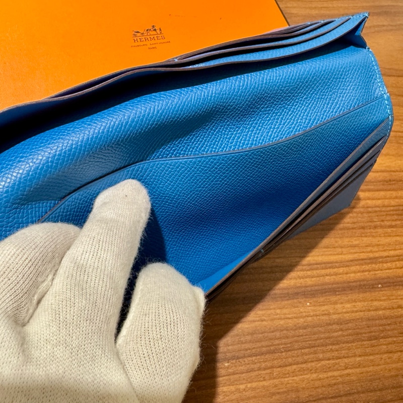 【近新閒置品】Hermes愛馬仕長款錢包 藍色Epsom牛皮長夾證件票卡夾 附原裝盒-7