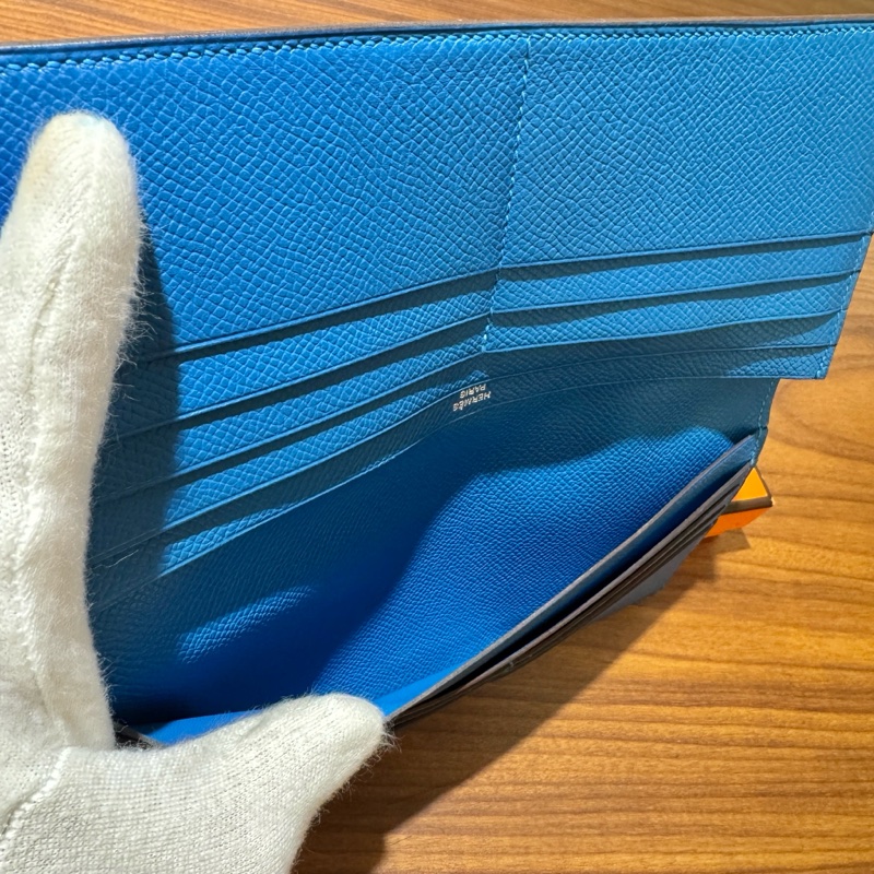 【近新閒置品】Hermes愛馬仕長款錢包 藍色Epsom牛皮長夾證件票卡夾 附原裝盒-8