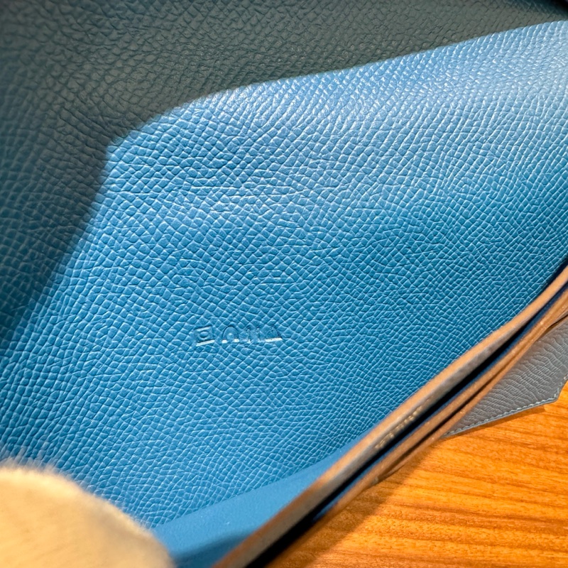 【近新閒置品】Hermes愛馬仕長款錢包 藍色Epsom牛皮長夾證件票卡夾 附原裝盒-9