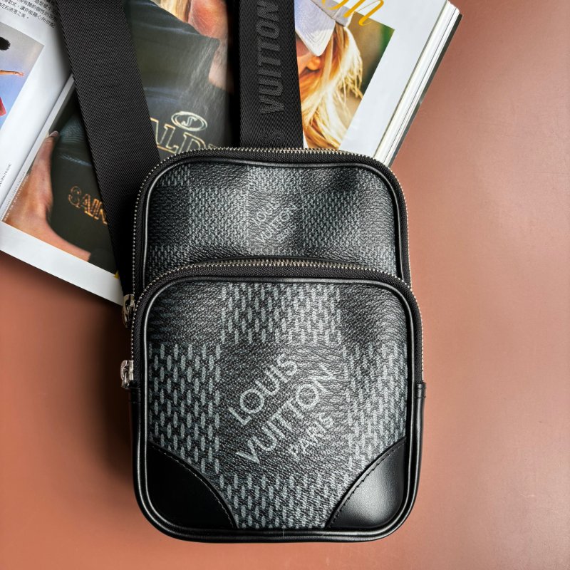 ::Louis Vuitton:: LV N50012 AMAZONE SLING BAG 黑色棋盤格斜背胸口包-0