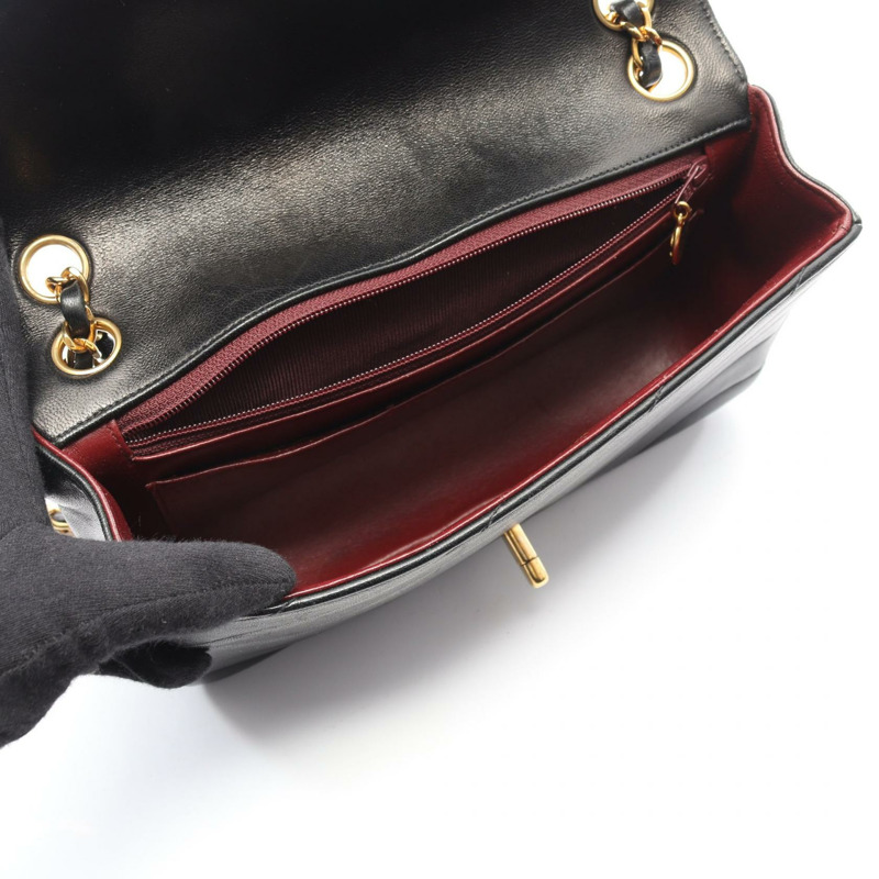 香奈兒斜紋縫線鏈條單肩背包，羊皮材質，黑色，金色五金，二手，女士CC-2