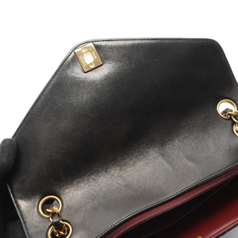 香奈兒斜紋縫線鏈條單肩背包，羊皮材質，黑色，金色五金，二手，女士CC-7