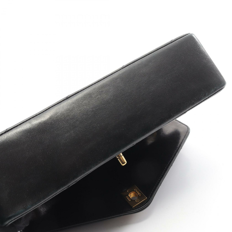 香奈兒斜紋縫線鏈條單肩背包，羊皮材質，黑色，金色五金，二手，女士CC-11