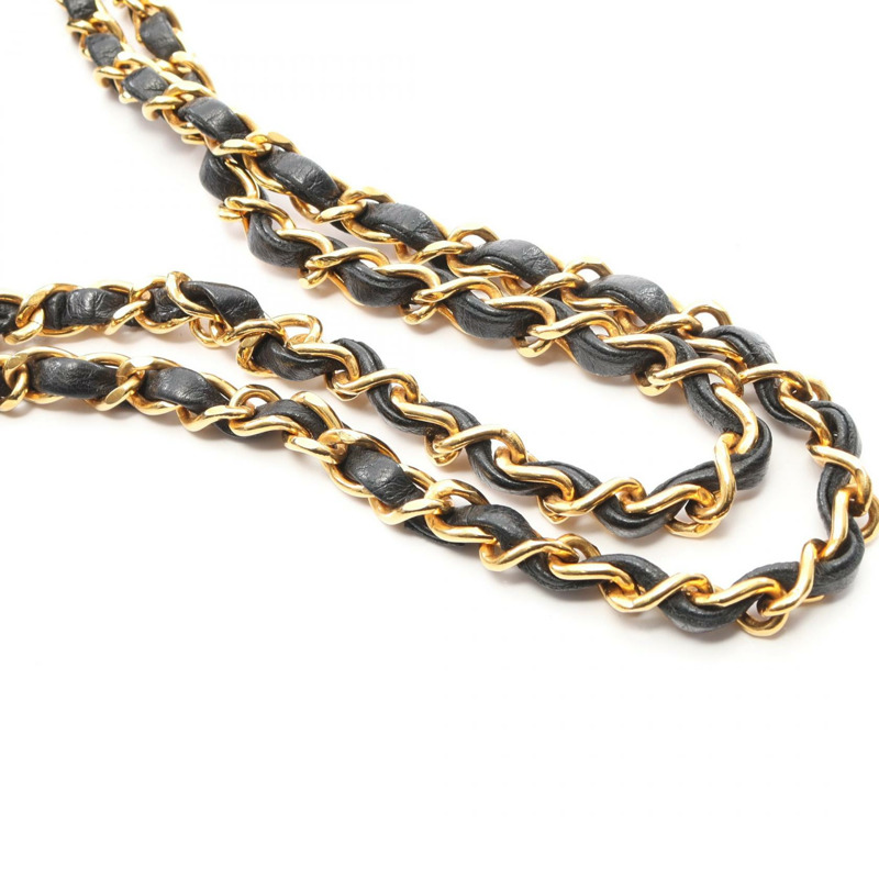 香奈兒斜紋縫線鏈條單肩背包，羊皮材質，黑色，金色五金，二手，女士CC-12