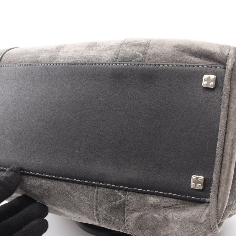 LOEWE Amazona 36 手提包 麂皮 灰色 黑色 二手 女士-10