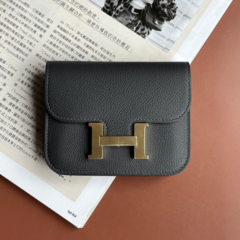 ::HERMES:: W刻灰色金釦Mini Constance康康短夾 腰包-0