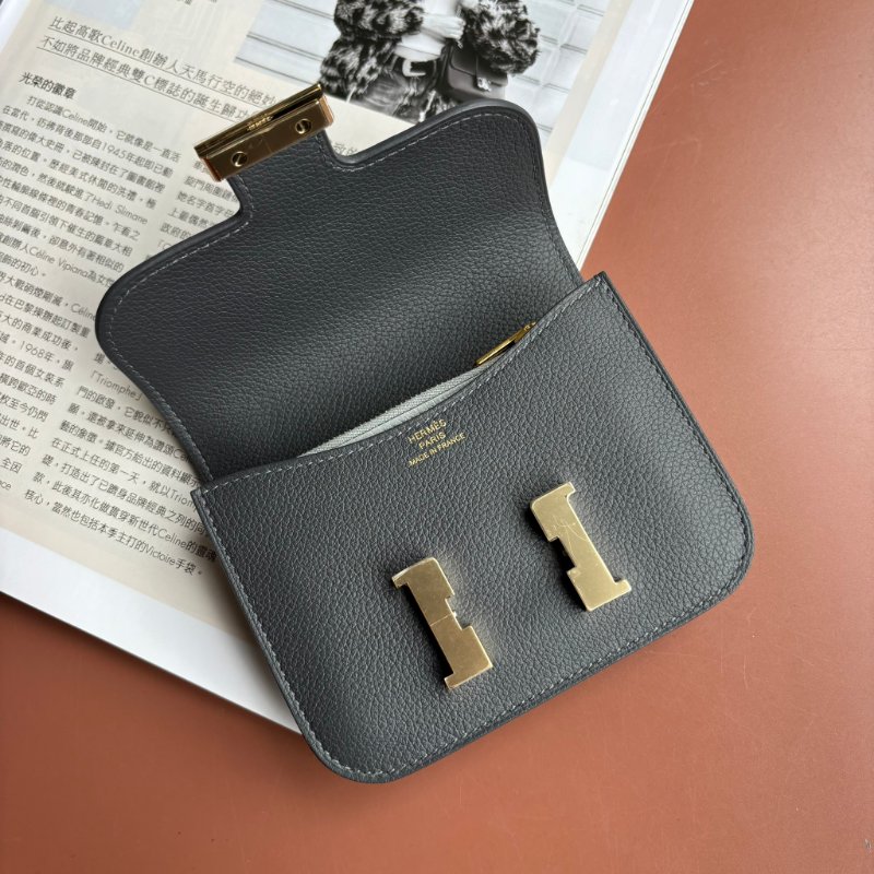 ::HERMES:: W刻灰色金釦Mini Constance康康短夾 腰包-2