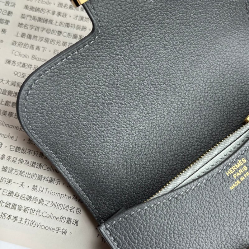 ::HERMES:: W刻灰色金釦Mini Constance康康短夾 腰包-14