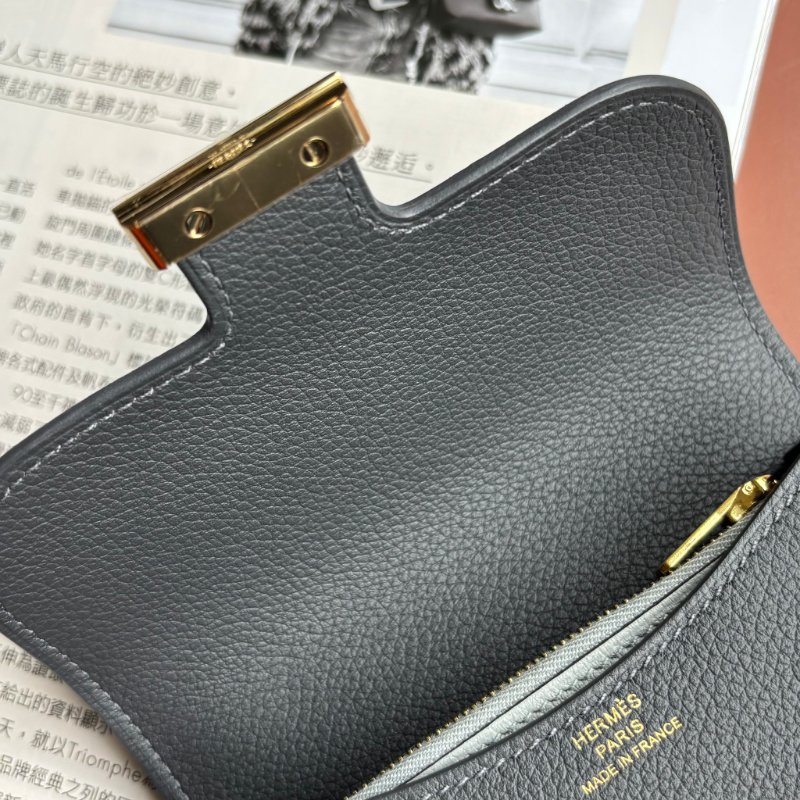 ::HERMES:: W刻灰色金釦Mini Constance康康短夾 腰包-15