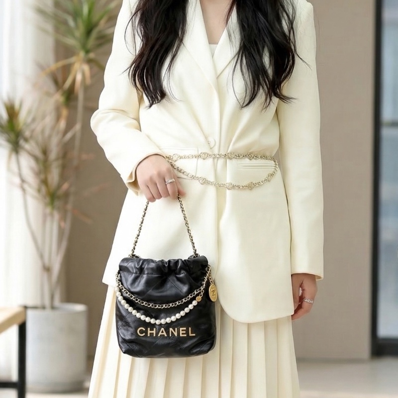 Chanel 22 迷你束口包仿珍珠 晶片水桶包-1