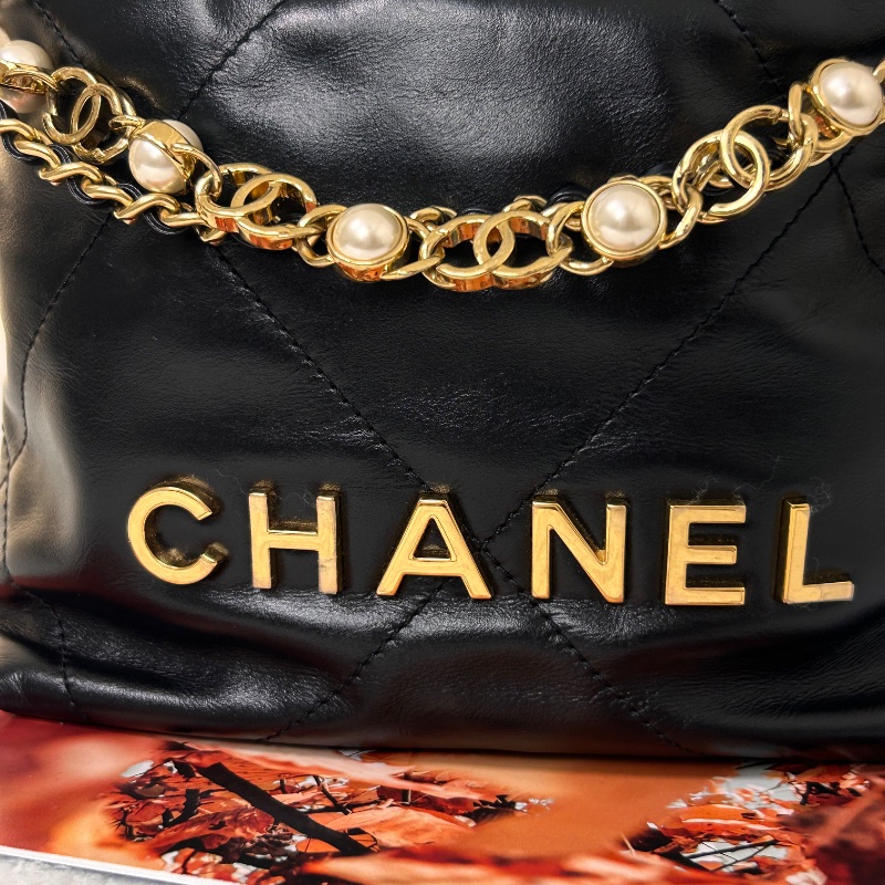 Chanel 22 迷你束口包仿珍珠 晶片水桶包-4