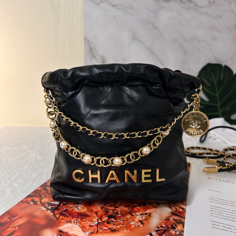 Chanel 22 迷你束口包仿珍珠 晶片水桶包-5