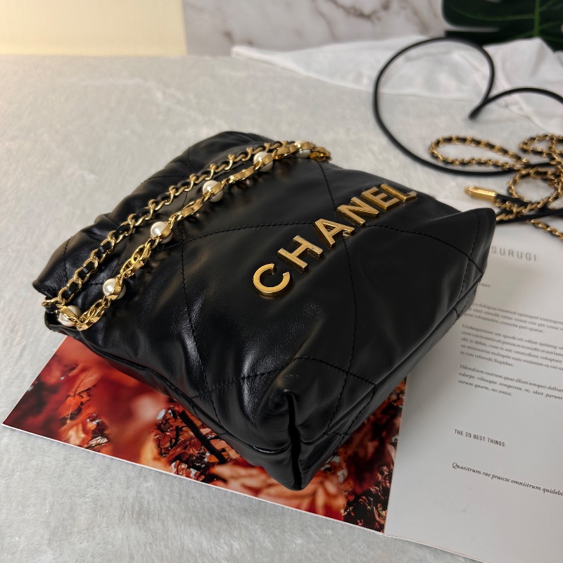 Chanel 22 迷你束口包仿珍珠 晶片水桶包-18