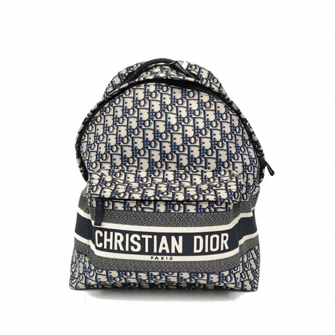 DIOR Diortravel雙肩包大號藍色帆布印花字母刺繡