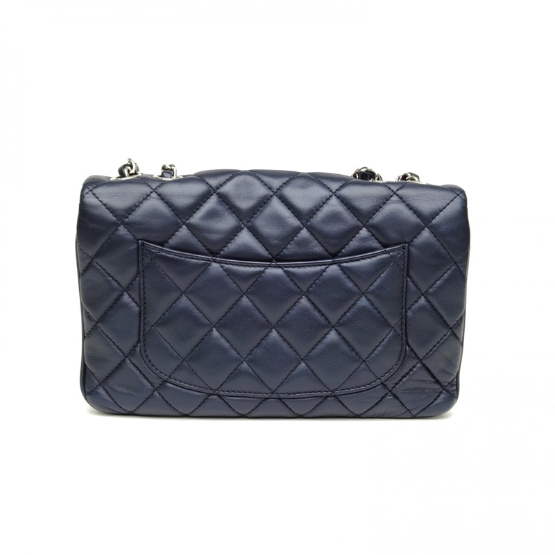 CHANEL 墨藍色羊皮19開銀扣香奈兒口蓋包CF季節款單蓋-2