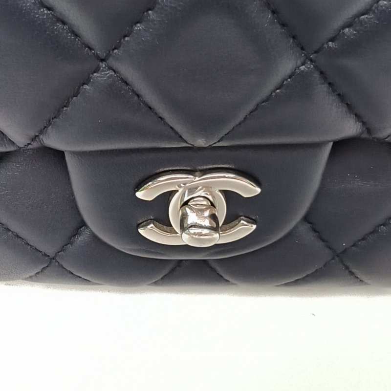 CHANEL 墨藍色羊皮19開銀扣香奈兒口蓋包CF季節款單蓋-5