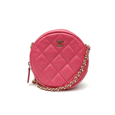 CHANEL 圓餅包經典Mini粉色羊皮26開金扣