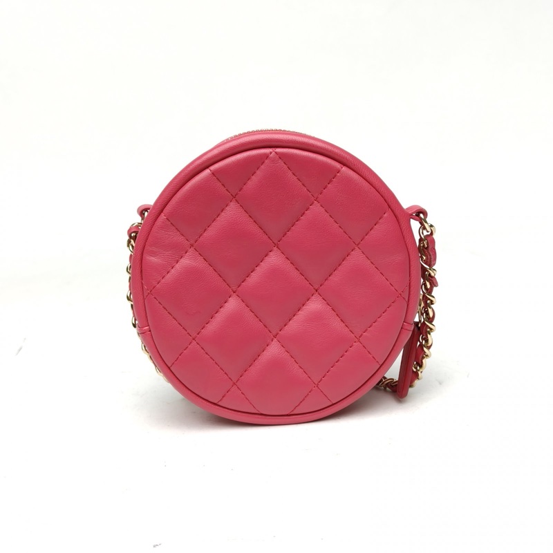 CHANEL 圓餅包經典Mini粉色羊皮26開金扣-2