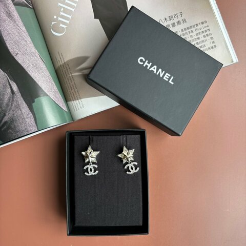 ::CHANEL:: ABA907 幸運之星 帶鑽雙C耳環 Crystal CC Star Drop Earrings Silver Gold