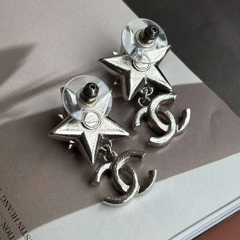 ::CHANEL:: ABA907 幸運之星 帶鑽雙C耳環 Crystal CC Star Drop Earrings Silver Gold-2