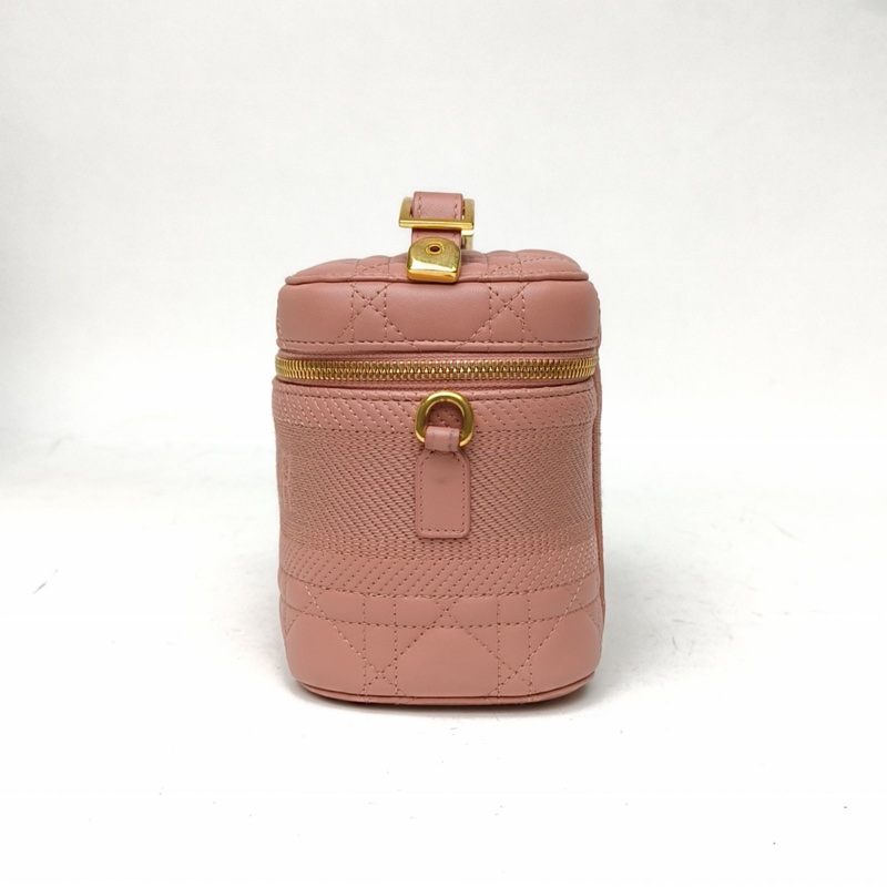 DIOR Vanity化妝包小號粉色羊皮金扣2020藤格紋-1