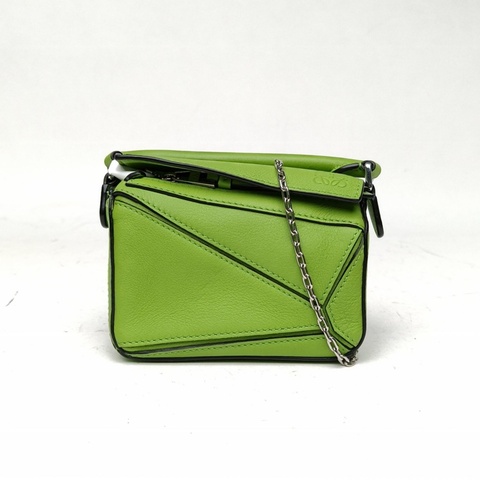 LOEWE Puzzle幾何包超迷你mini綠色牛皮