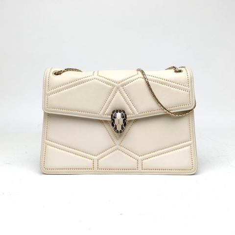 BVLGARI SerpentiForever風琴蛇頭包橫版米白色牛皮