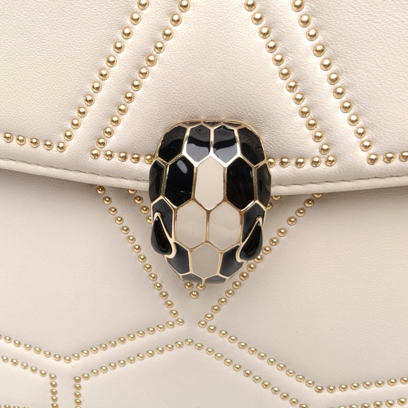 BVLGARI SerpentiForever風琴蛇頭包橫版米白色牛皮-4