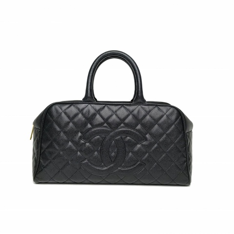 CHANEL 中古黑金牛保齡球大號黑色荔枝牛皮8開金扣