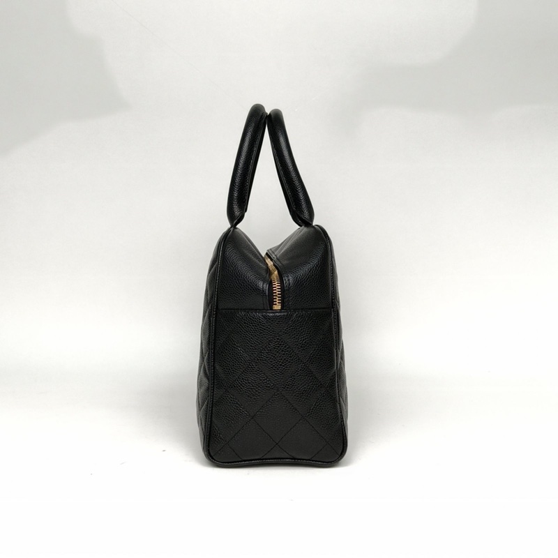 CHANEL 中古黑金牛保齡球大號黑色荔枝牛皮8開金扣-1