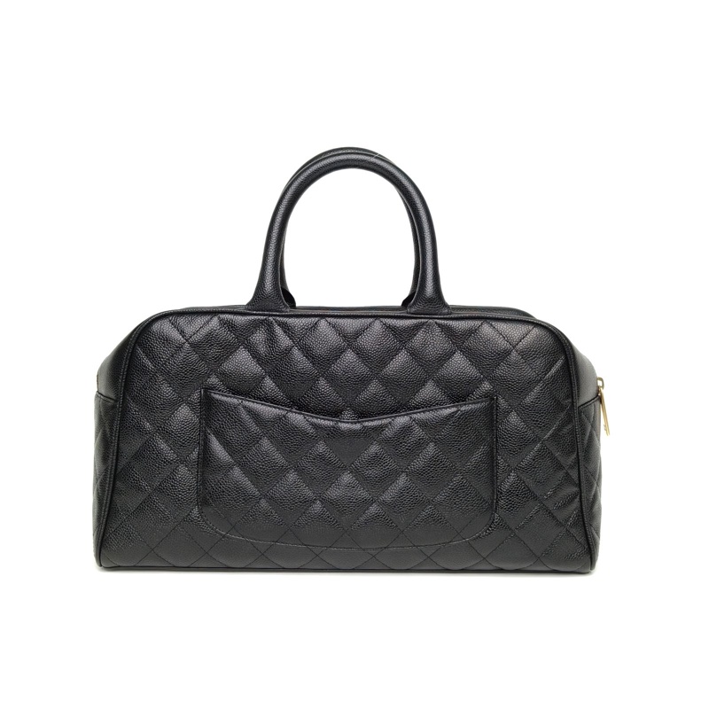 CHANEL 中古黑金牛保齡球大號黑色荔枝牛皮8開金扣-2