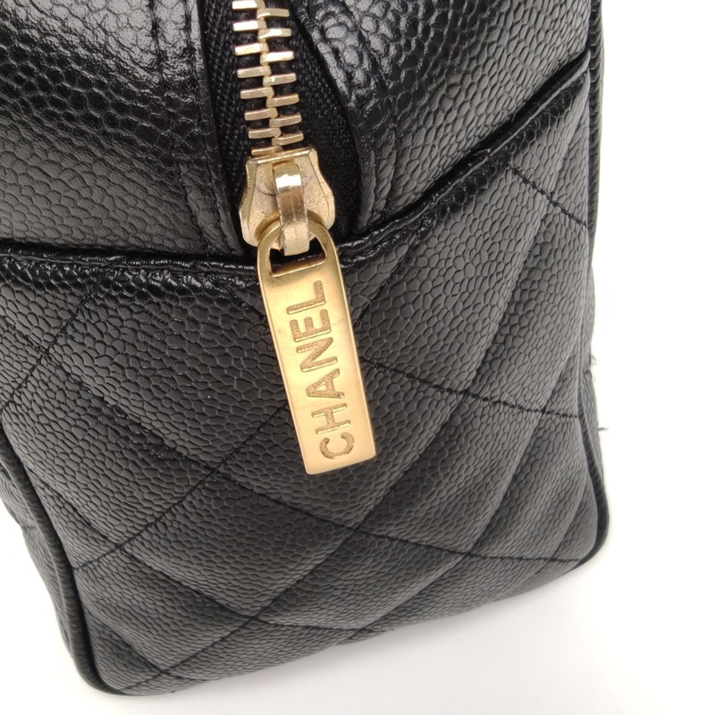 CHANEL 中古黑金牛保齡球大號黑色荔枝牛皮8開金扣-4