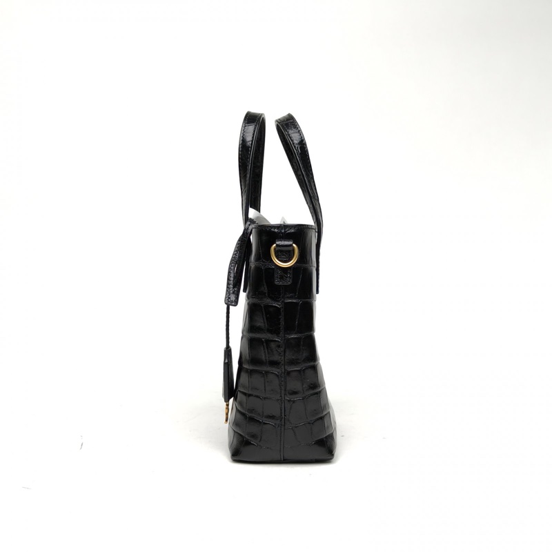 SAINT LAURENT 黑色牛皮金扣minitote鱷魚壓紋手提斜挎包-1