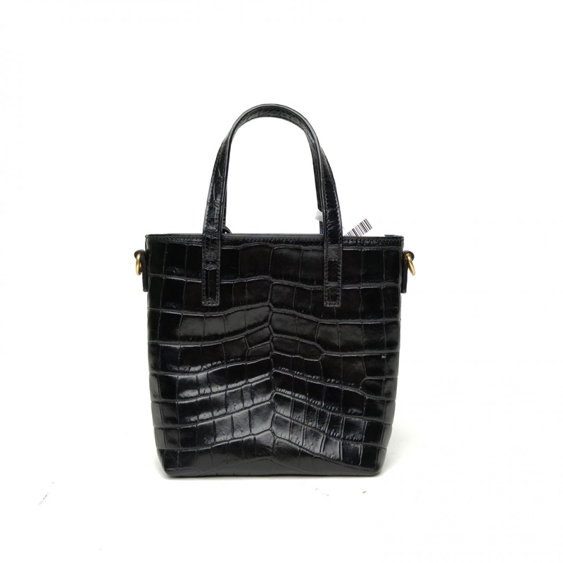 SAINT LAURENT 黑色牛皮金扣minitote鱷魚壓紋手提斜挎包-2