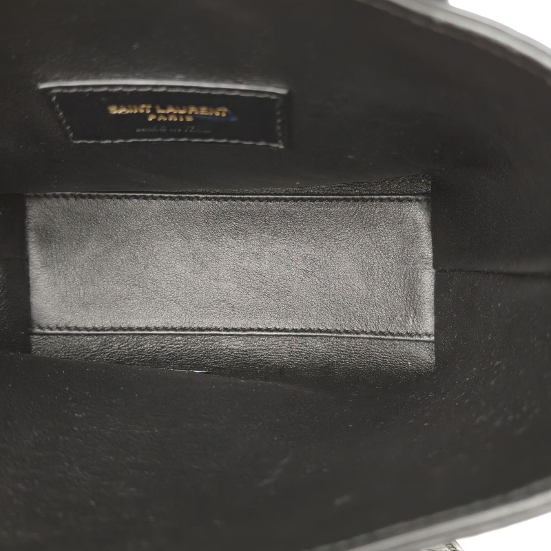 SAINT LAURENT 黑色牛皮金扣minitote鱷魚壓紋手提斜挎包-5