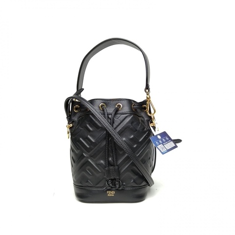 FENDI MONTRESOR迷你水桶包黑色牛皮金扣
