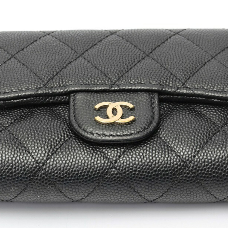 香奈兒 Matelassé 經典小號翻蓋皮夾 AP0229,魚子醬紋皮革,黑色-2