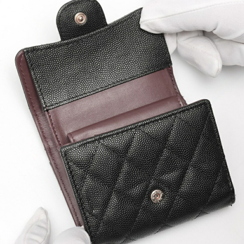 香奈兒 Matelassé 經典小號翻蓋皮夾 AP0229,魚子醬紋皮革,黑色-4