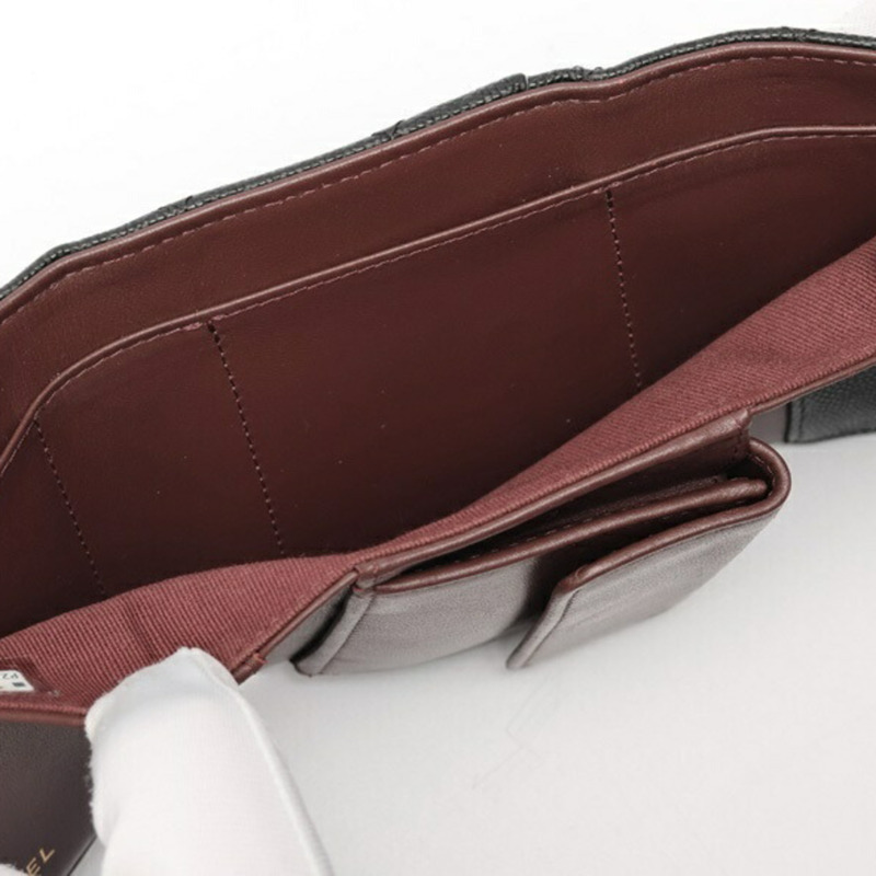 香奈兒 Matelassé 經典小號翻蓋皮夾 AP0229,魚子醬紋皮革,黑色-7