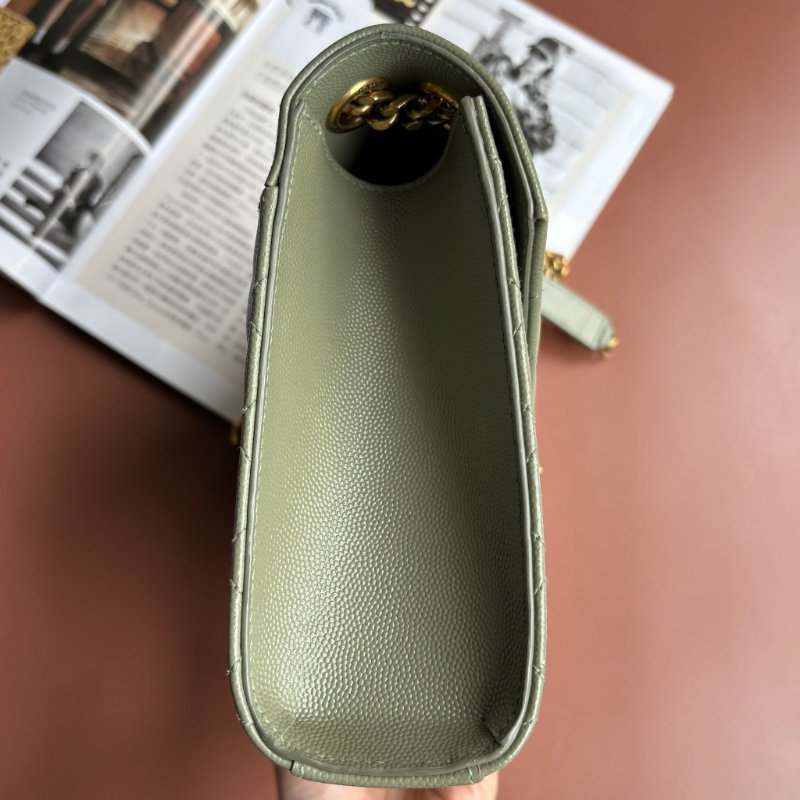 中號 :: Saint Laurent:: YSL Envelope 鼠尾草綠 粒面絎縫皮革金釦信封金鏈包 斜背包 肩背包-5