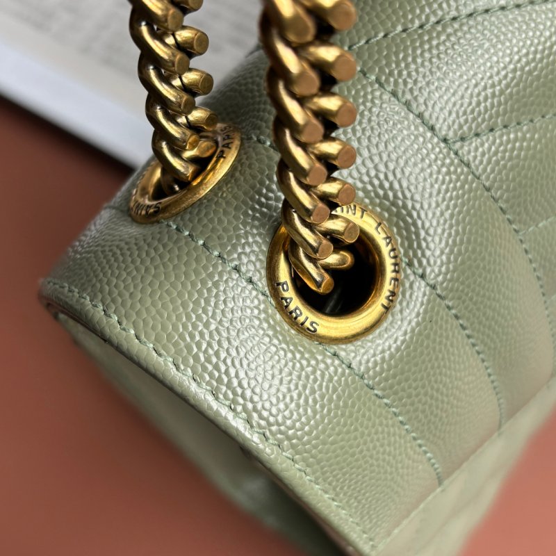 中號 :: Saint Laurent:: YSL Envelope 鼠尾草綠 粒面絎縫皮革金釦信封金鏈包 斜背包 肩背包-11