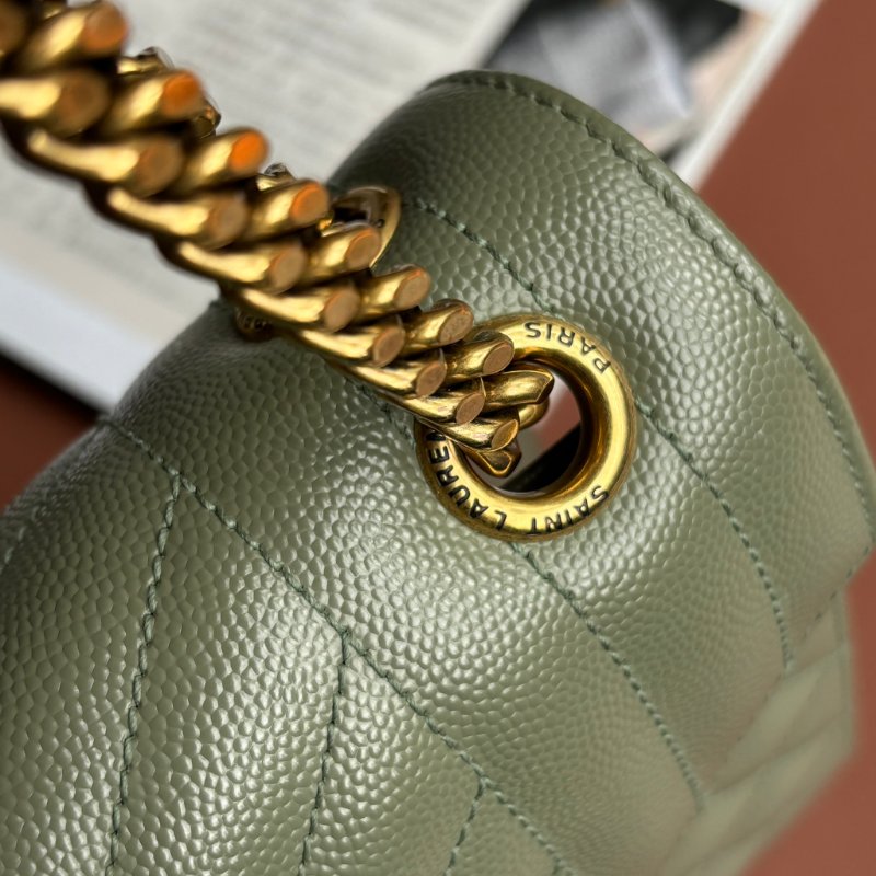 中號 :: Saint Laurent:: YSL Envelope 鼠尾草綠 粒面絎縫皮革金釦信封金鏈包 斜背包 肩背包-12