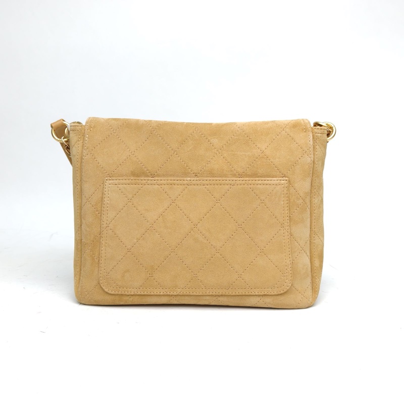 CHANEL 26C麂皮hobo郵差包米駝色晶片開金扣-2